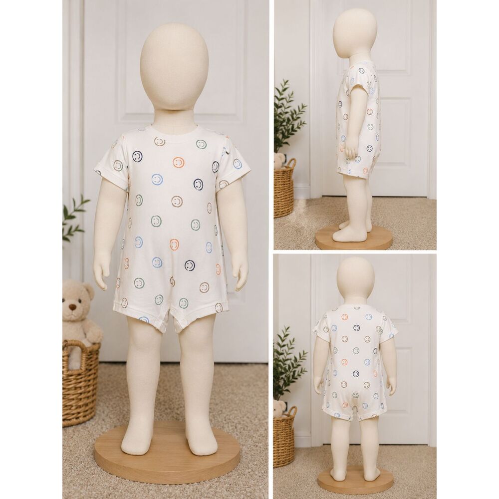 Wonder Nation Baby 24M White Smiley Face Short Sleeve Romper One Piece Unisex